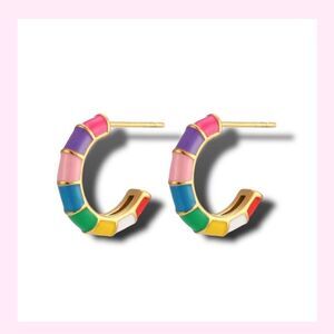 18 karat plated Multicolor Ceramic Mini Hoop Huggie Earrings Minimalist Design